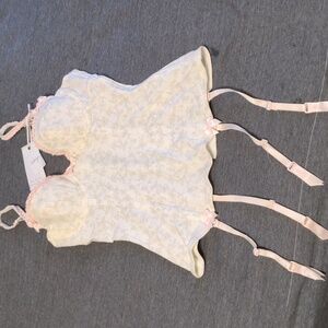 La Senza white floral bustier with garter straps Small size
